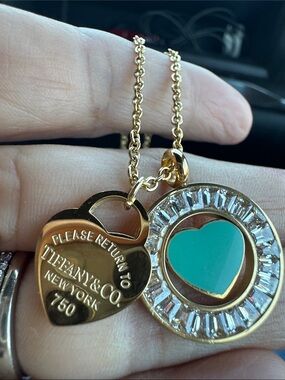 Gold Heart Toggle Necklace with Turquoise Center and Crystal Halo